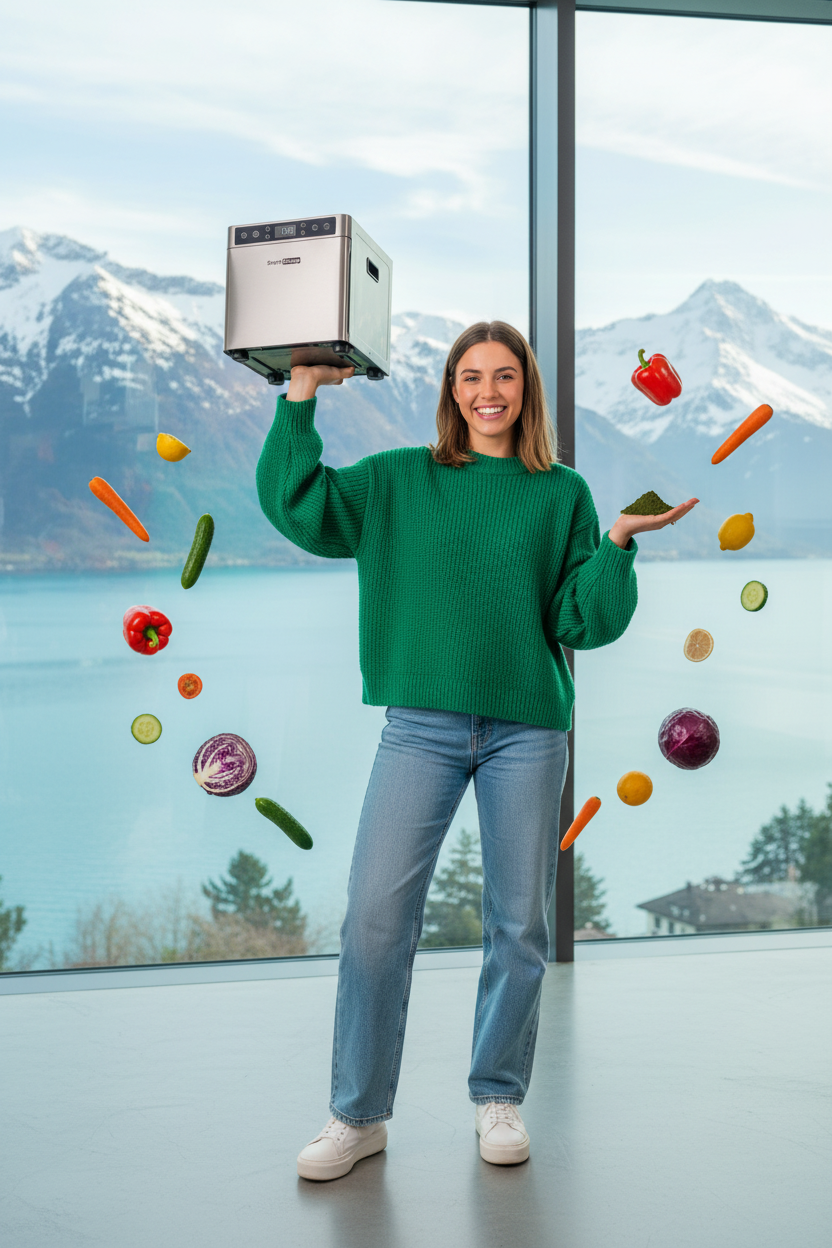 Junge Frau hält Smart Reloop Pro stolz in die Höhe