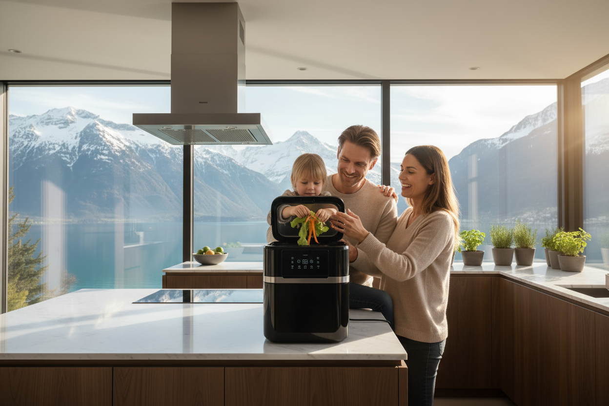 Vater zeigt Kind den Smart Reloop Pro Komposter