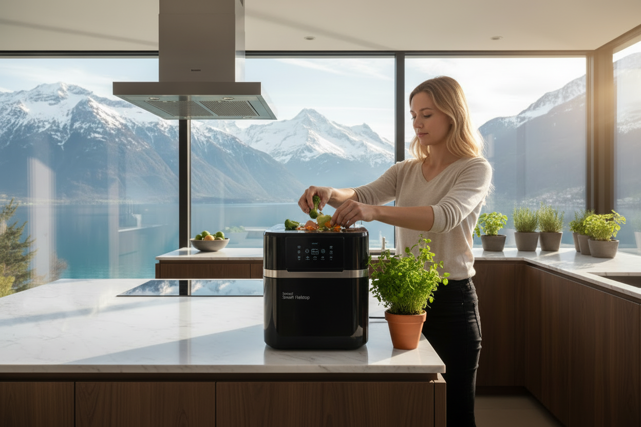 Frau befüllt Smart Reloop Pro mit Küchenabfällen